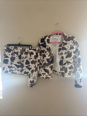 love, Fire Cow Print Cream and Brown Mini Skirt